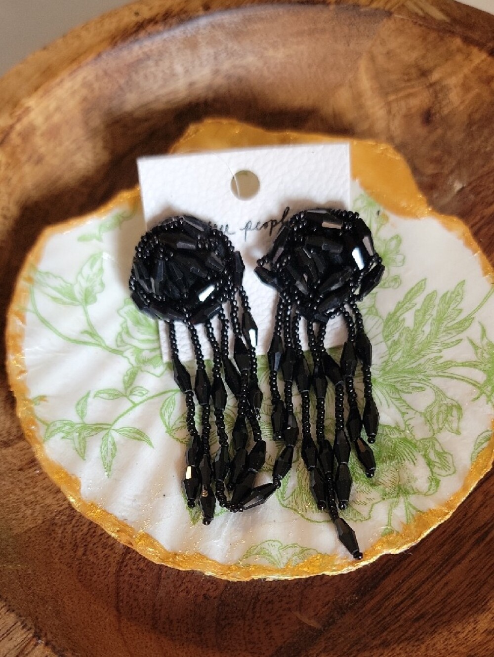 Free People Black Beaded Fringe Dangle Earrings - Picture 2 of 5